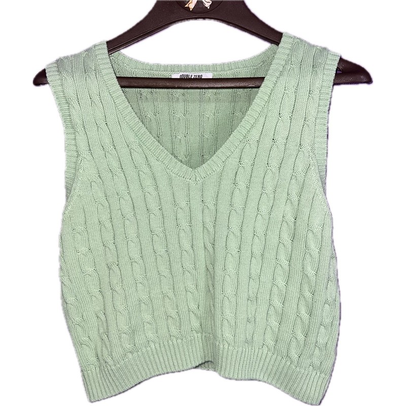 Green Cable Knit Sweater Vest Double Zero Lovely Large