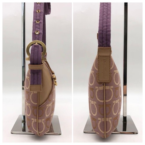 Salvatore Ferragamo Shoulder Bag Gancini Canvas Leather Purple - Picture 13 of 24