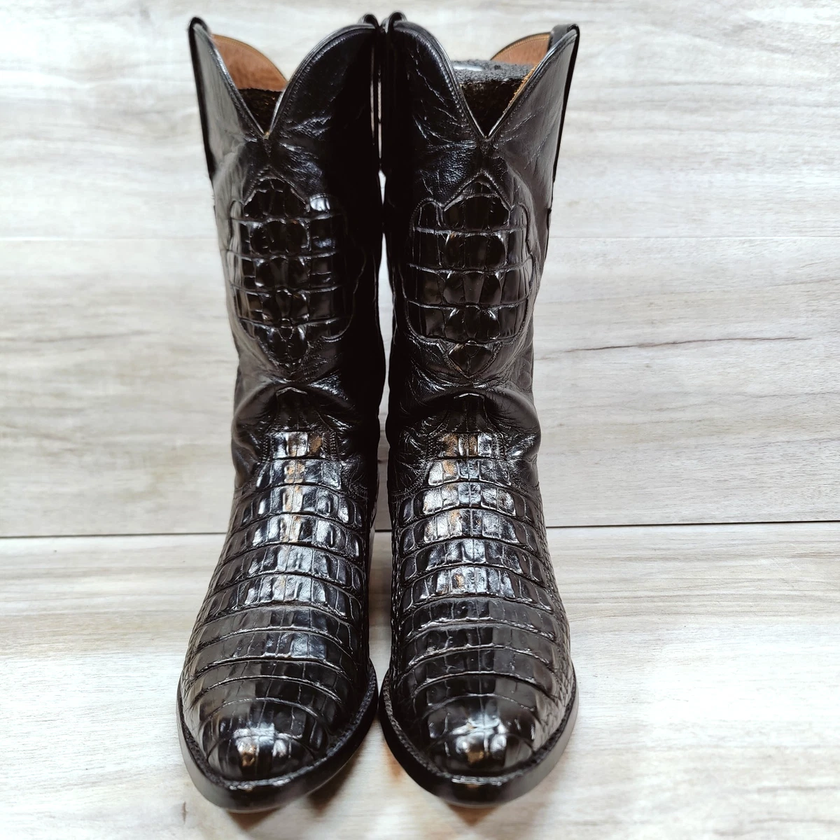 Bottes Western Lucchese Homme En Cuir De Caïman - Bout Carré - Marron - Neuf