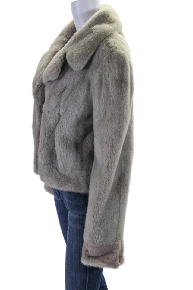 Abrigo de mujer Valentino Couture pieles visón cuello manga larga color topo talla S Foto 2 de 4