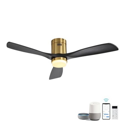 52 Inch Decorative Smart Ceiling Fan With 6 Speed Remote, 3 Solid Wood Blades