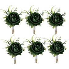 Green Set of 6 Boutonniere for Best Men Groom Groomsmen Buttonholes for Weddi...