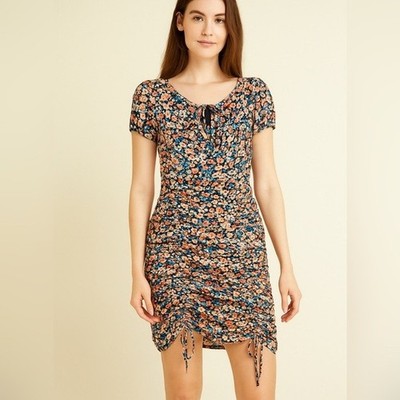 NWT Almost Famous Black Ditzy Floral Ruched Mini Bodycon Dress - XL