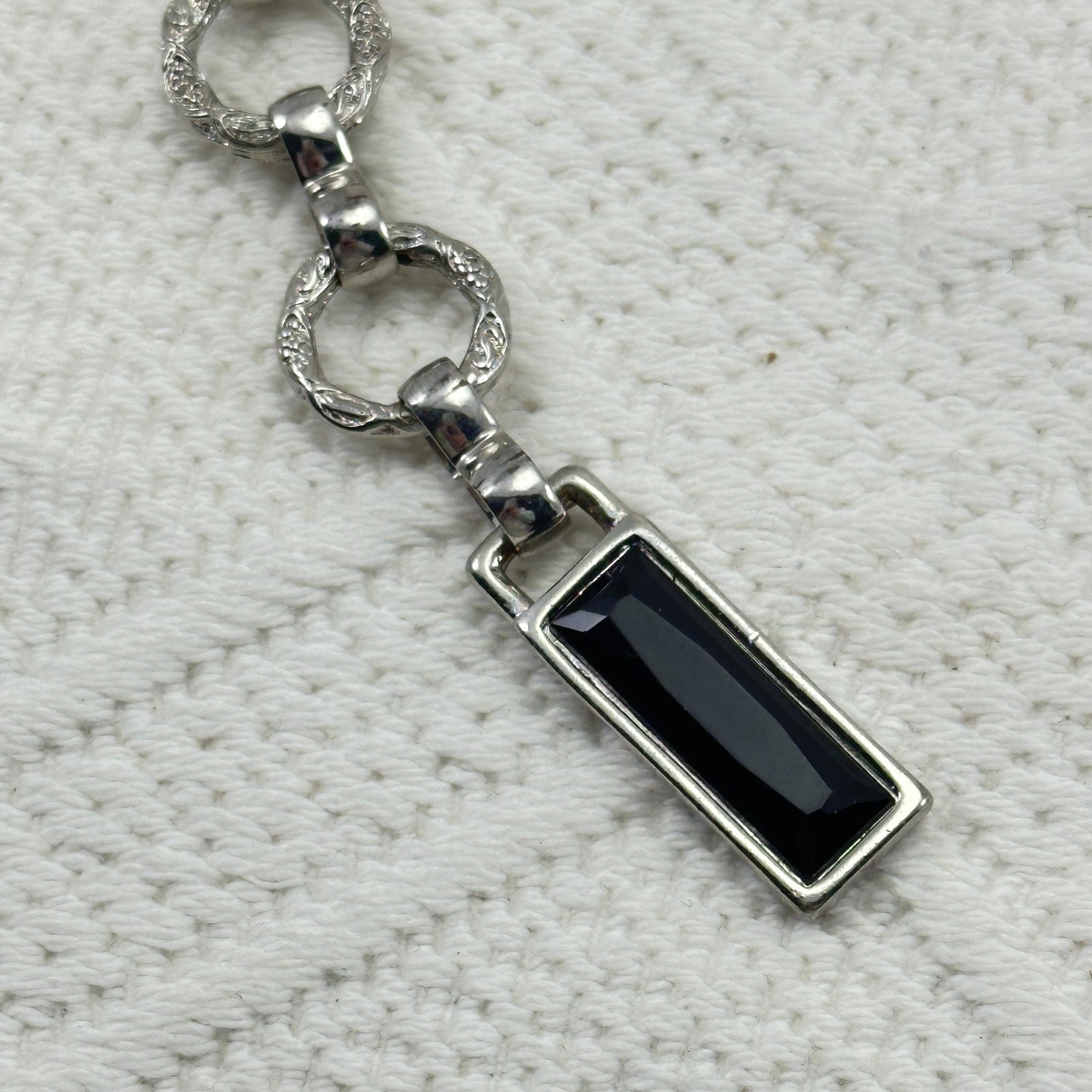Belt Silver Tone Rectangular Setting with Black I… - image 4