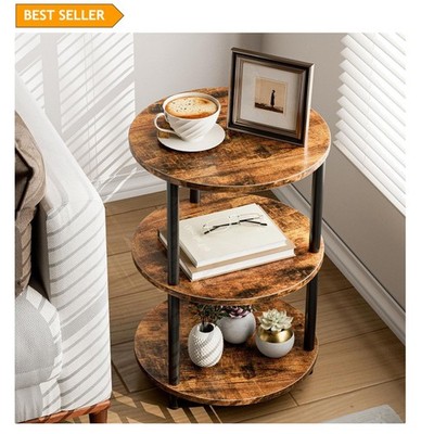 Rustic Brown 3-Tier Round End Table - Compact Vintage Accent for Small Spaces