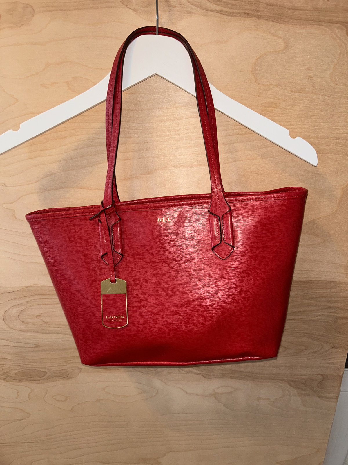 Lauren Ralph Lauren Red Tote Classic Saffiano Leather Tote