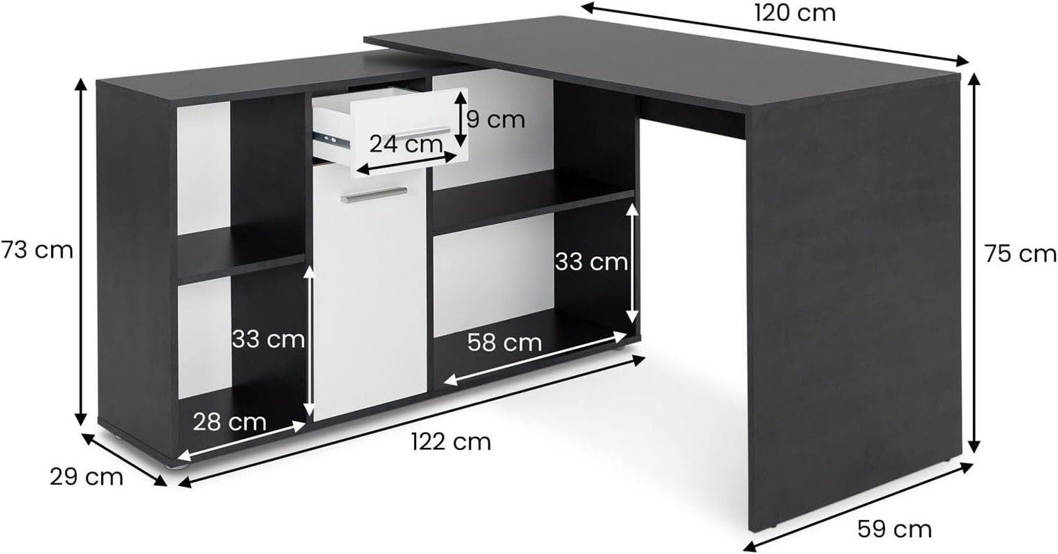 Bureau d'angle Carmen table de bureau avec étagères de rangement intégrées et 1 porte - 2