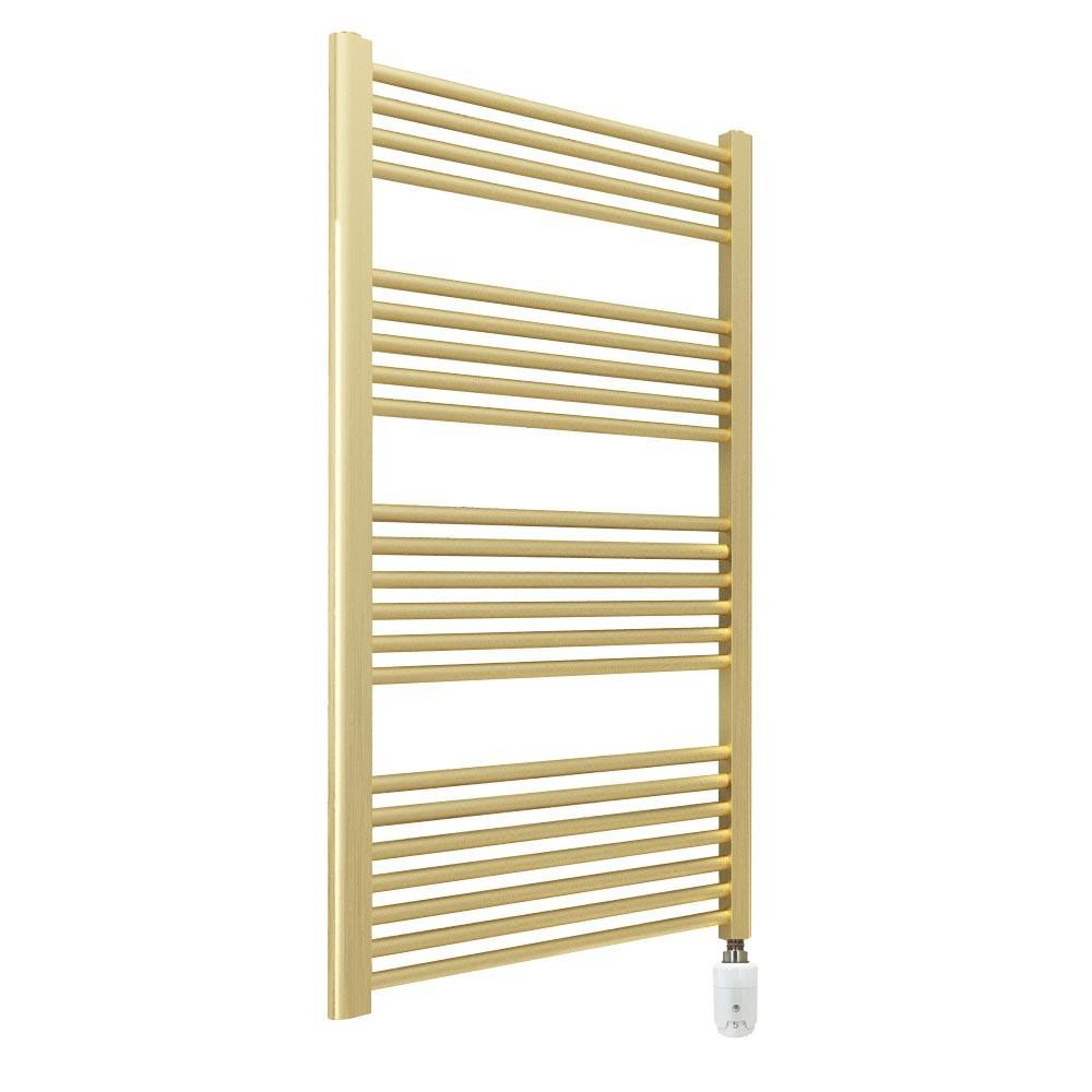 Brushed Brass Electric Towel Rail Thermostatic 600W Element 600mm x 1200mm