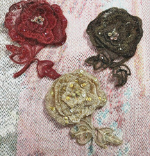 embroidered applique hand sewn rose layered flower 3" glass beads 1pc