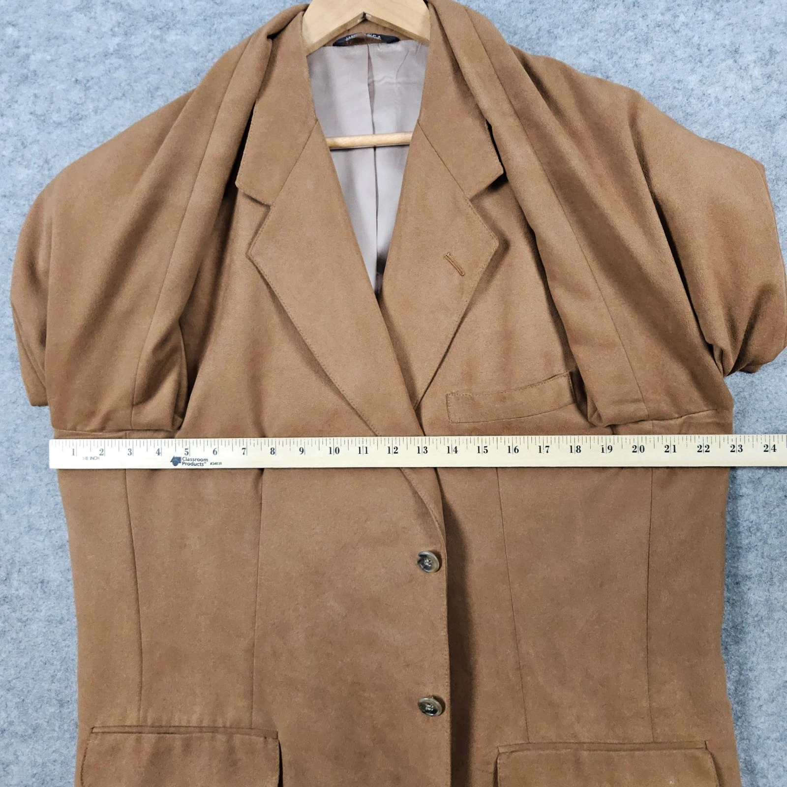 Norm Thompson Men's Tan Faux Suede Blazer Sport Coat Suit Jacket Size 46L FLAWS image 9