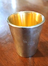 Reed & Barton X77 sterling, glass shot glass jigger 1966 Mad Men style MCM 2.25"