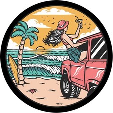 Girl At The Beach In Her Pink Suv Spare Tire Cover For Any Make Model Size Girl At The Beach In Her Pink Suv Spare Tire Cover For Any Make Model Size