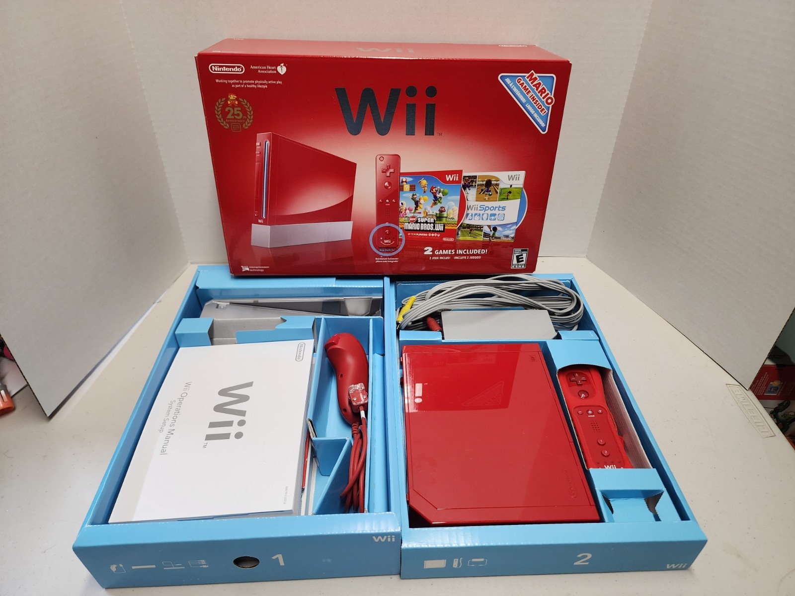 Nintendo Wii Red Mario 25th Anniversary Console RVL-001 Complete In Box CIB Open