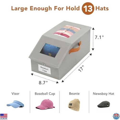 Organizador de sombreros y caja de almacenamiento extra grande de 2 piezas para gorra de béisbol con doble transparente - Imagen 2 de 6