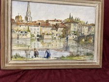 IL BUCATO AL FIUME DELIZIOSO DIPINTO DI SCUOLA FRANCESE INIZI SECOLO SCORSO FIRM