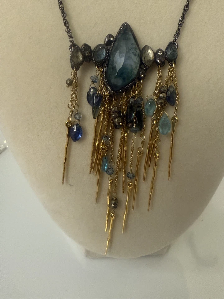 Retired  Alexis Bittar necklace in blues gold and gunmetal - Image 3 of 4