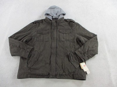 Levis Jacket Mens 2XL XXL Brown Canvas Full Zip Hooded Field Utility Chore Coat