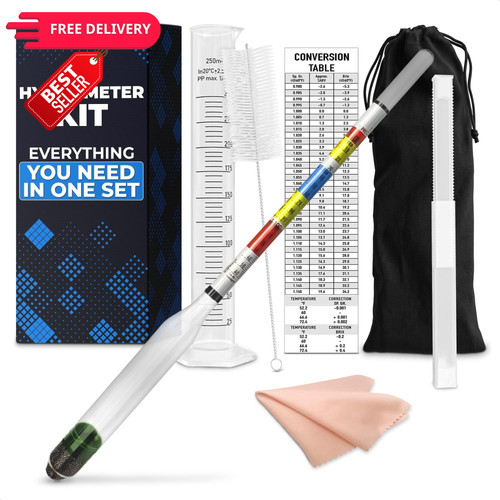 Triple Scale Hydrometer Alcohol Kit for Fermentation Tracking in Beer &...