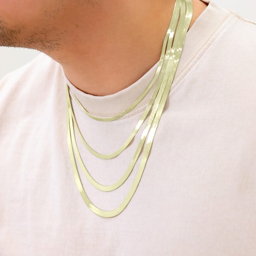 10K Gelbgold massive 3mm-9mm flache Fischgrät Kette Halskette Damen Herren 16"-24" - Bild 10 von 75