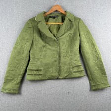 Nipon Boutique Jacket Womens 8 Green Blazer Floral Matelasse Lace Trim 7DK53C053