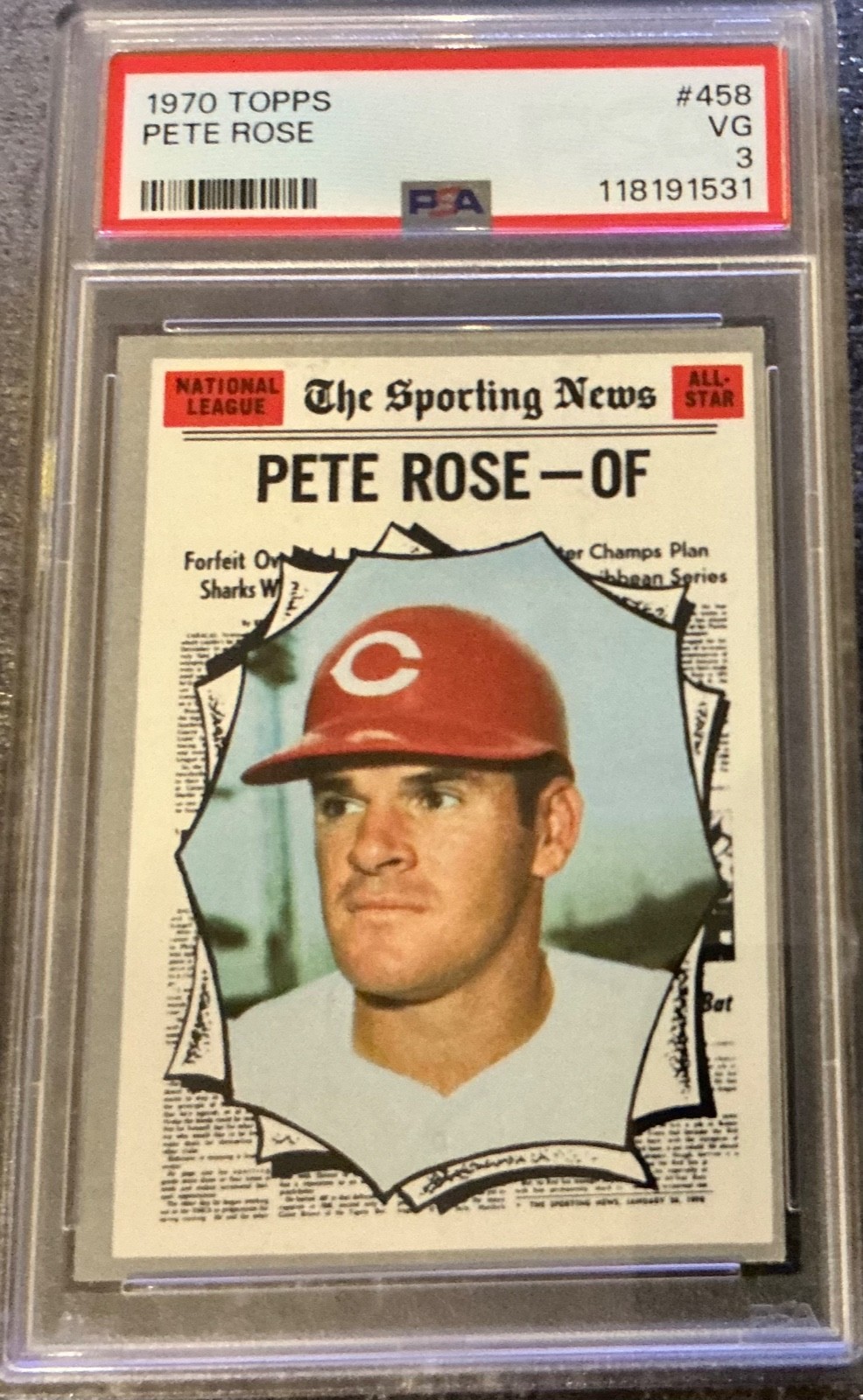 1970 TOPPS #458 - All Star PETE ROSE CINCINNATI REDS PSA 3 VG The Sporting News