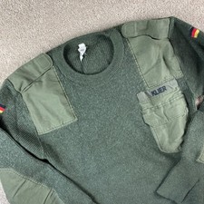 Vintage German Military Army Sweater Wool Blend Olive Green Commando Tactical