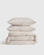 Quince 100 European Linen Duvet Cover  Shams 3pc Set King Cal King Sand