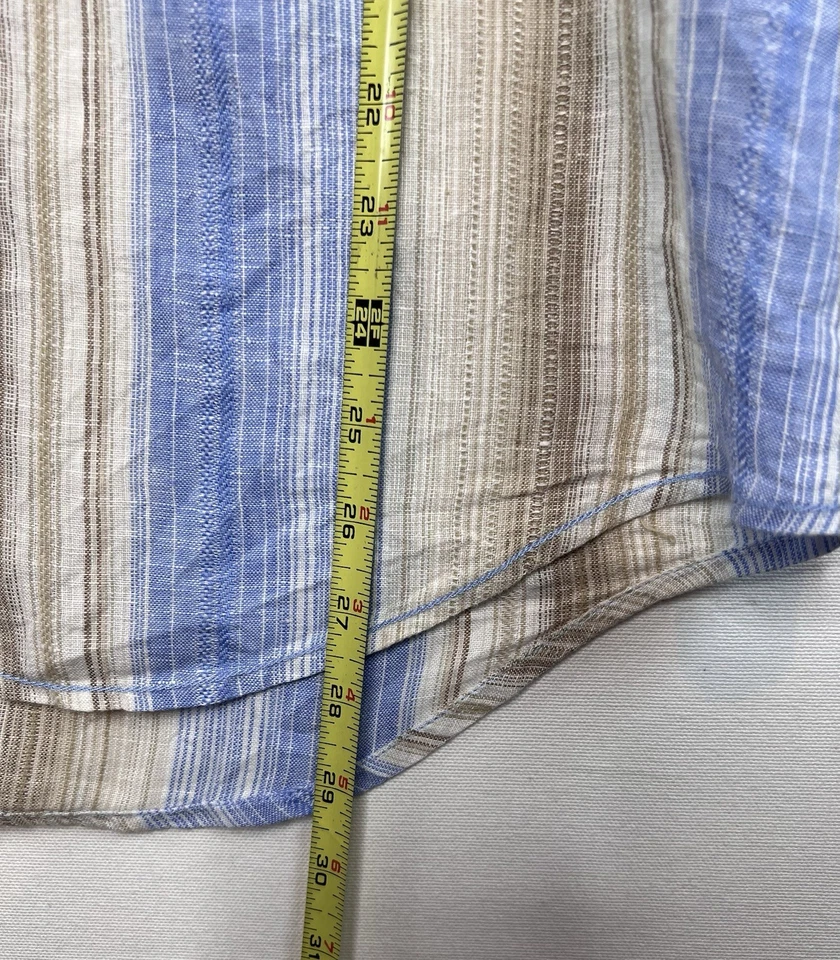 Camisa Caribeña Para Hombres Lino Algodón Manga Larga Con Botones Talla Grande Rayas Foto 4 de 4