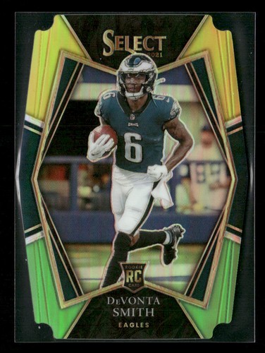 2021 Panini Select #149 DeVonta Smith Green and Yellow Prizm Die Cut