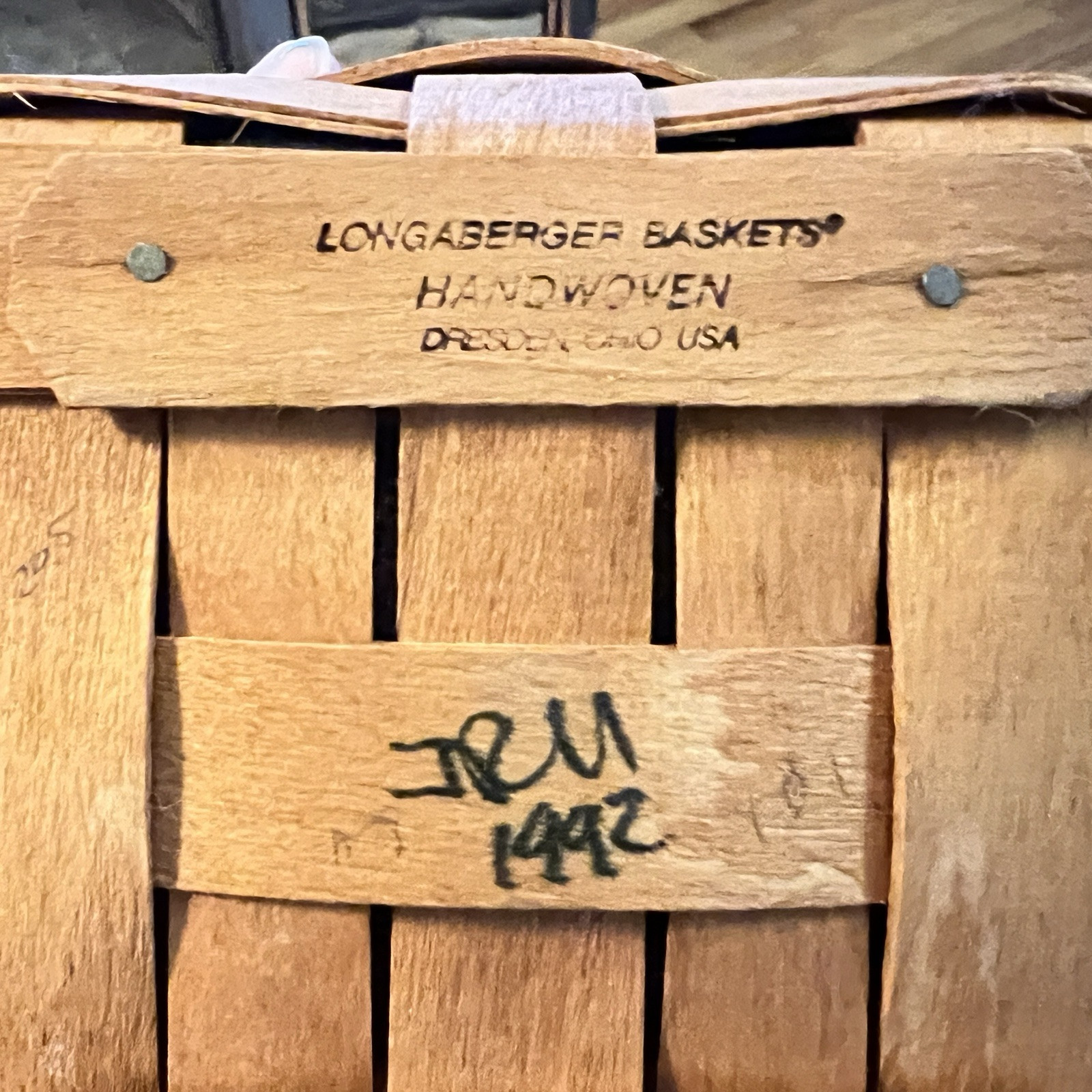 Longaberger , Vintage INAUGURAL Basket 1993 Fabric Liner Stars Red Blue Square