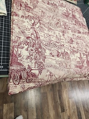 6 YARDS  Vintage Fabrics Toile de Jouy maroon rust  harvest  Fruit basket scene