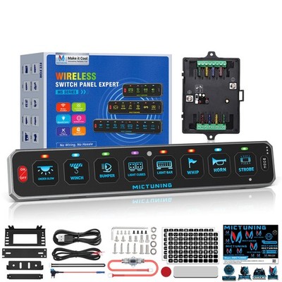 MICTUNING RGB 8 Gang Slim Wireless Switch Panel 12V LED Relay System Circuit Box