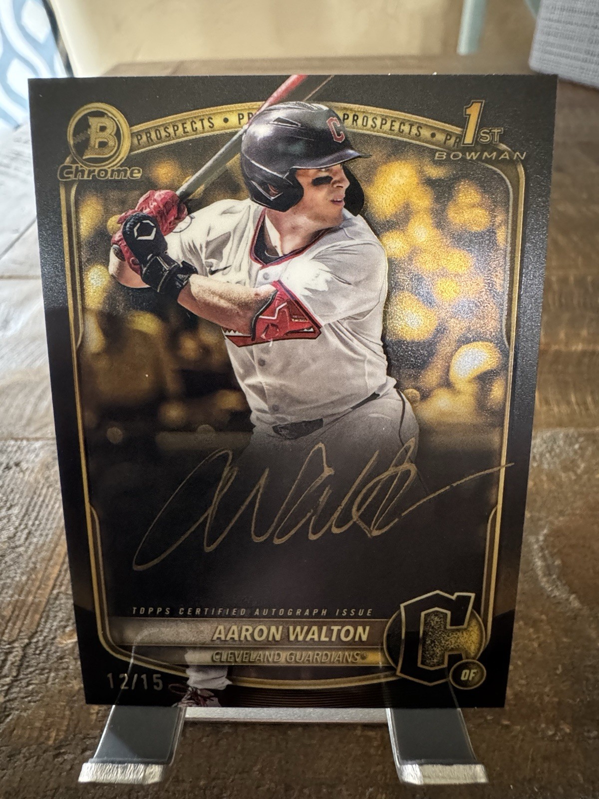 Aaron Walton 2025 Bowman Chrome Draft Gold ink Auto /15 Cleveland Guardians. SSP