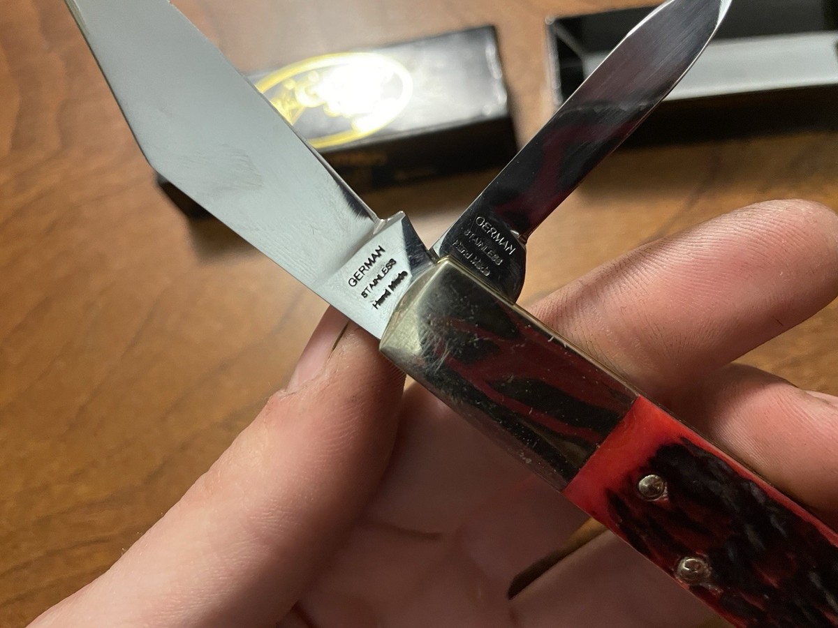 German Bull Barlow First Production Run Red Jigged Handle 2-Blade