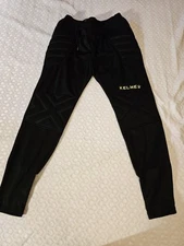 Kelme Soccer Pants Adult XS Black Green Goalie Goal Keeper Padded w/ 29" inseam