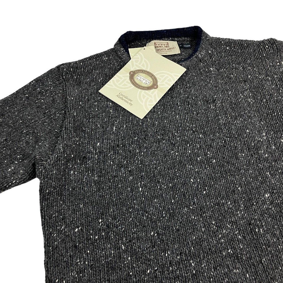 Aran Sweater Market Crew Neck Pullover Mens XL SLIM FIT Wool & Cashmere