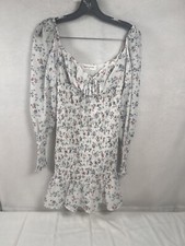 Goodnight Macaroon White Floral Smocked Sheer Sleeve Dress Medium