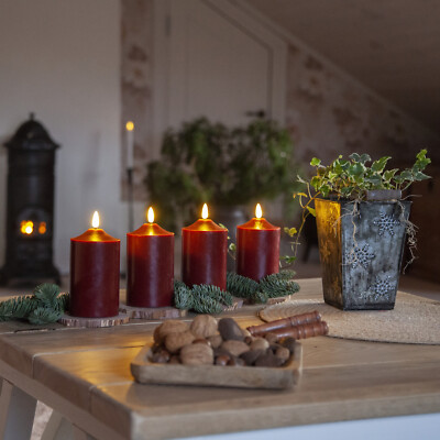 LED Kerzenset Adventskerzen Weihnachten 3D Flamme Echtwachs Timer rot 4 Stück
