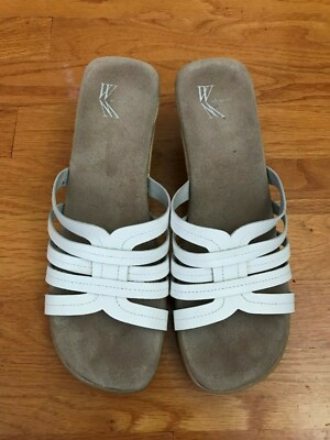 Womens WHITE MOUNTAIN Slip On WHITE LEATHER STRAPPY Sandals Size 9M EUC Comfy! | eBay