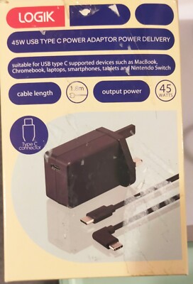 Logik LTC45W18 Switch USB Typ-C Netzteil Ladegerät mit einem 1,8m Kabel