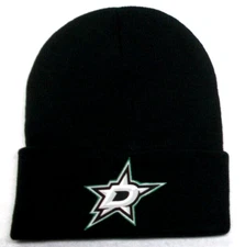 Dallas Stars flat applique logo on Black beanie  cap hat. See details