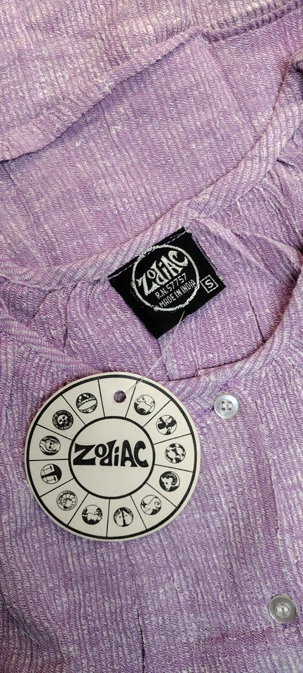 1970s Lavender Shirt Crinkle India Cotton S / MED Hippie Boho Caftan DEADSTOCK - Image 3 of 4