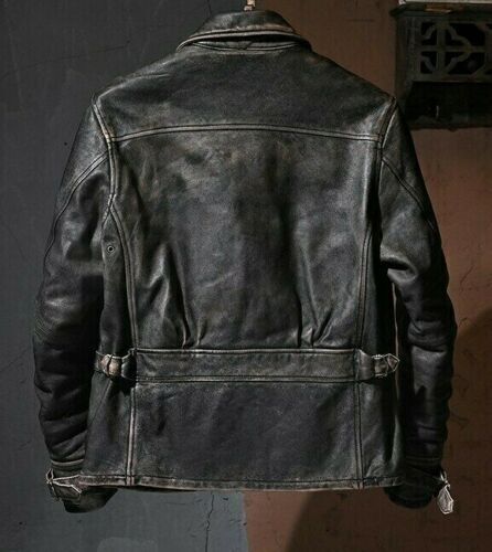 Herren Biker Vintage Motorrad Distressed Schwarz Cafe Racer
