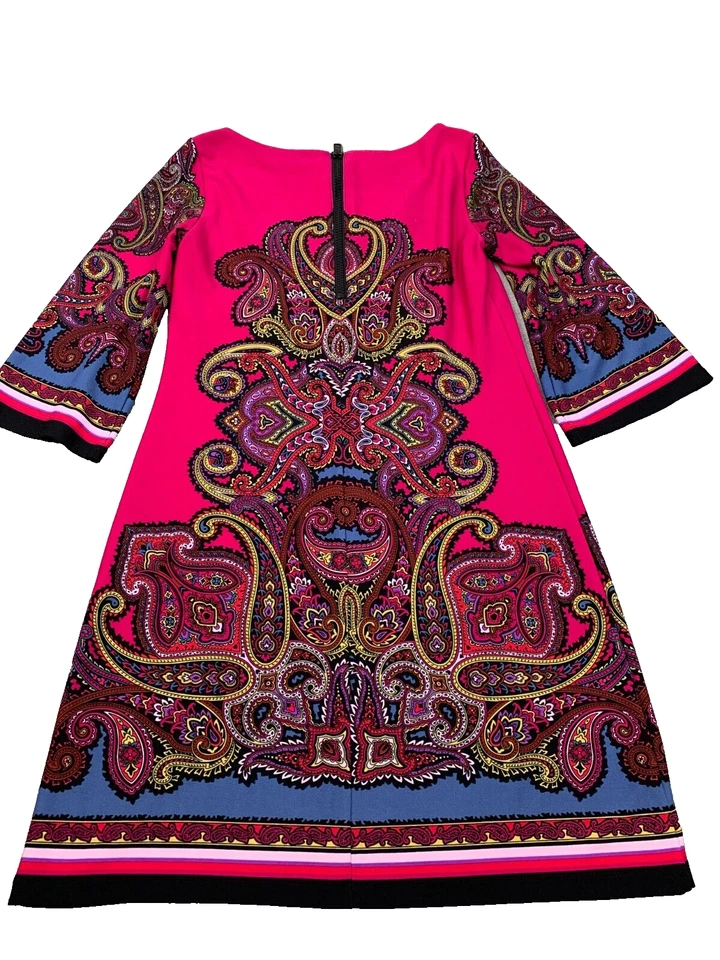 Muse Shift Dress Women's 6 Pink Paisley Boat Neck Stretch Knee-Length Polyester - Image 2 of 4