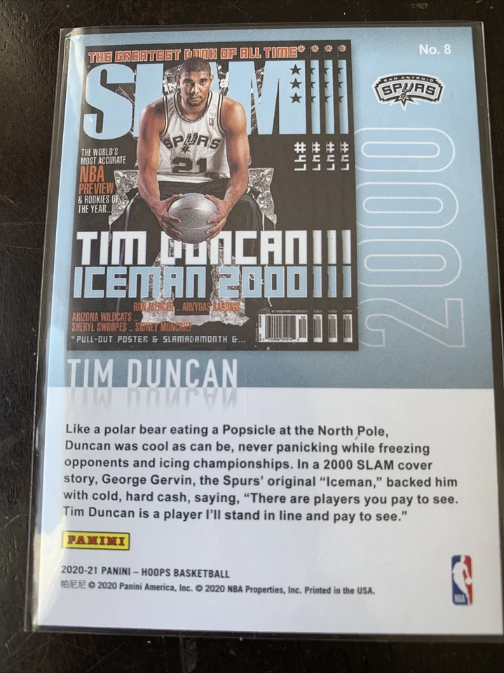 🔥 2020-21 NBA Hoops Tim Duncan SLAM Insert #8 - Image 2 of 4