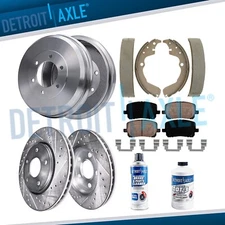 FWD Front Drilled Rotors Pads + Rear Drums Shoes for 2003-08 Toyota Matrix Vibe