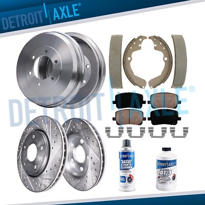 FWD Front Drilled Rotors Pads + Rear Drums Shoes for 2003-08 Toyota Matrix Vibe
