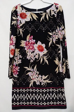 Vince Camuto Dress Womens 12 Career Work Party Long Sleeve Black Floral Stretch