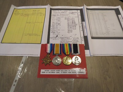 WW1 MEDAL TRIO & LS & GC MEDAL TO PO(CK) 347687 J H WILLIAMS FM ROCHE CORNWALL