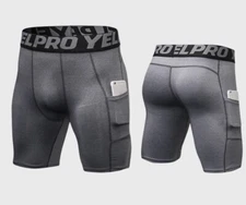 Mens Yelpro Gray Spandex Tights Compression Shorts Small